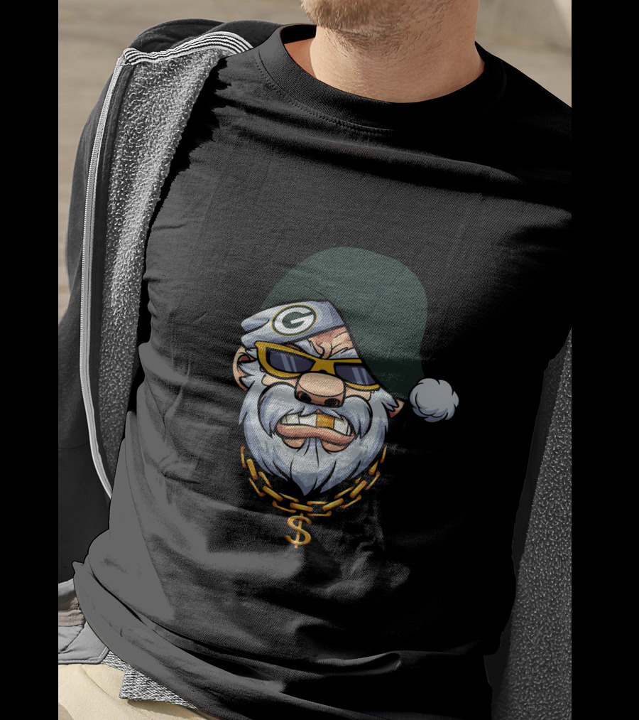 Packers Gangster Santa Holiday Style With Gold Chain And Sunglasses T-Shirt