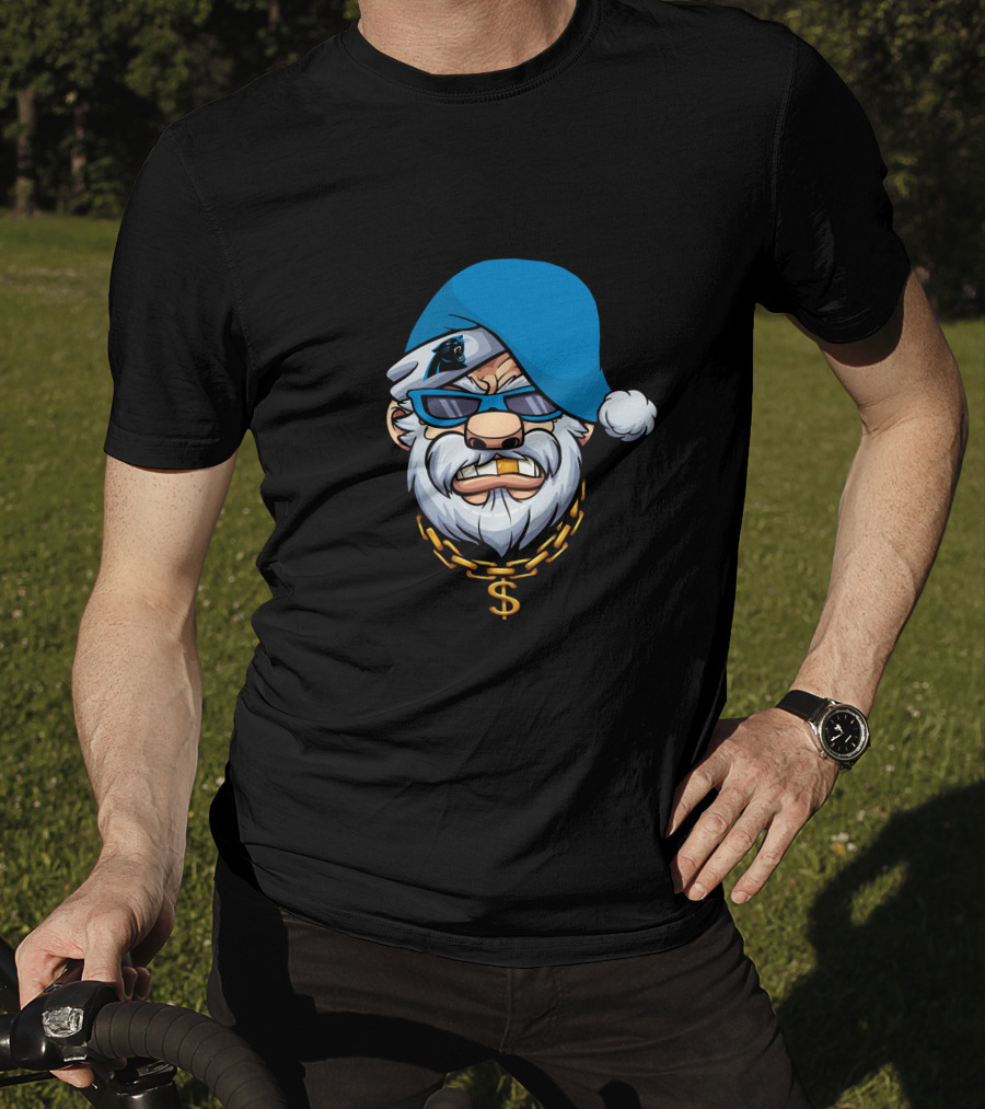 Panthers Gangster Santa With Blue Hat And Gold Chain T-Shirt