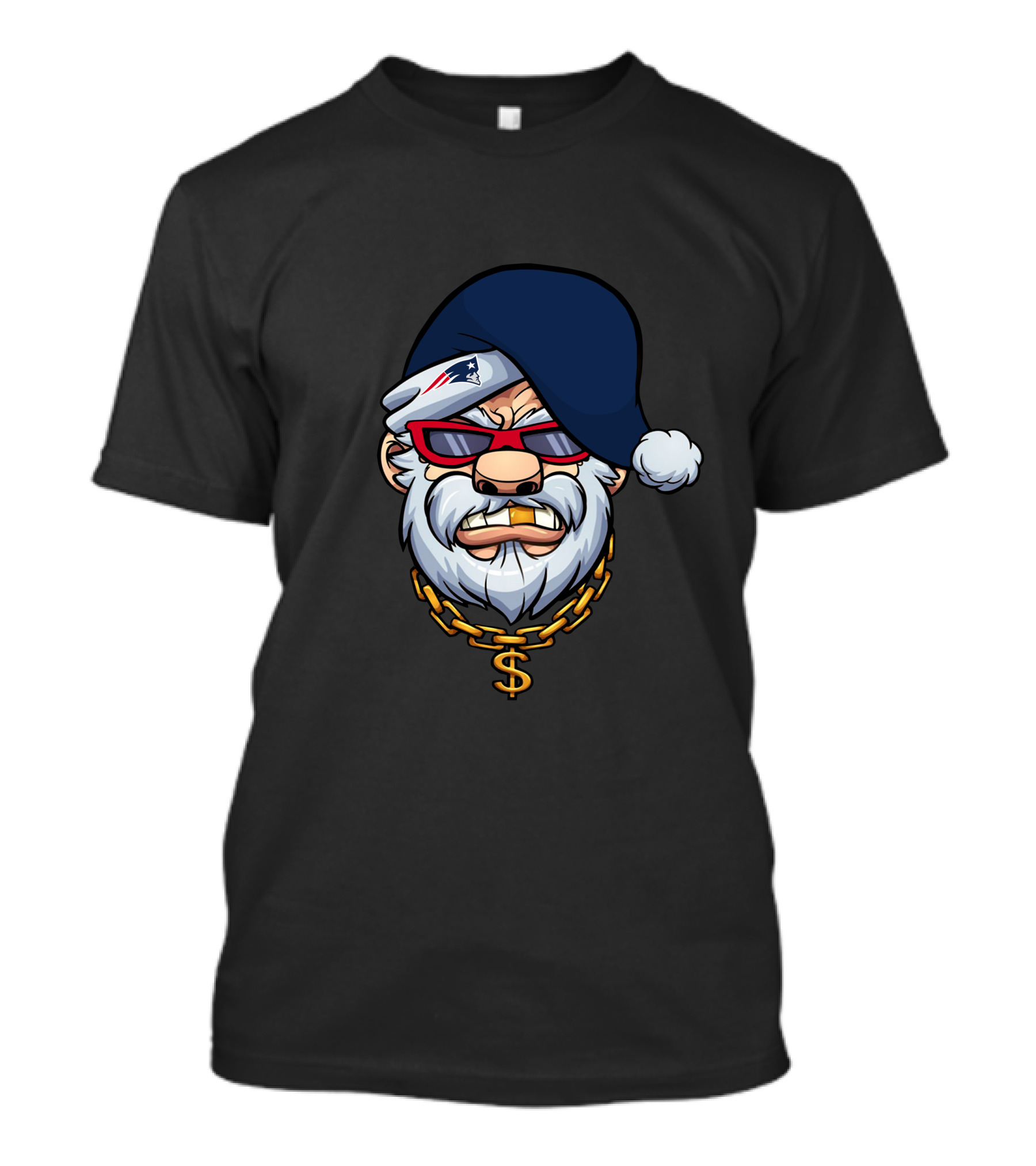 Patriots Gangster Santa Dollar Chain Red Sunglasses Navy Hat T-Shirt