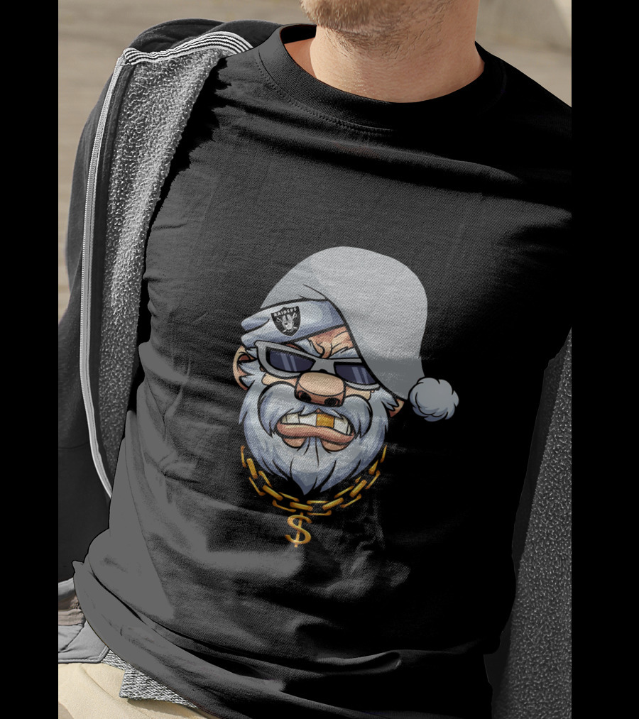 Gangster Santa Raiders Style With Sunglasses And Dollar Chain T-Shirt
