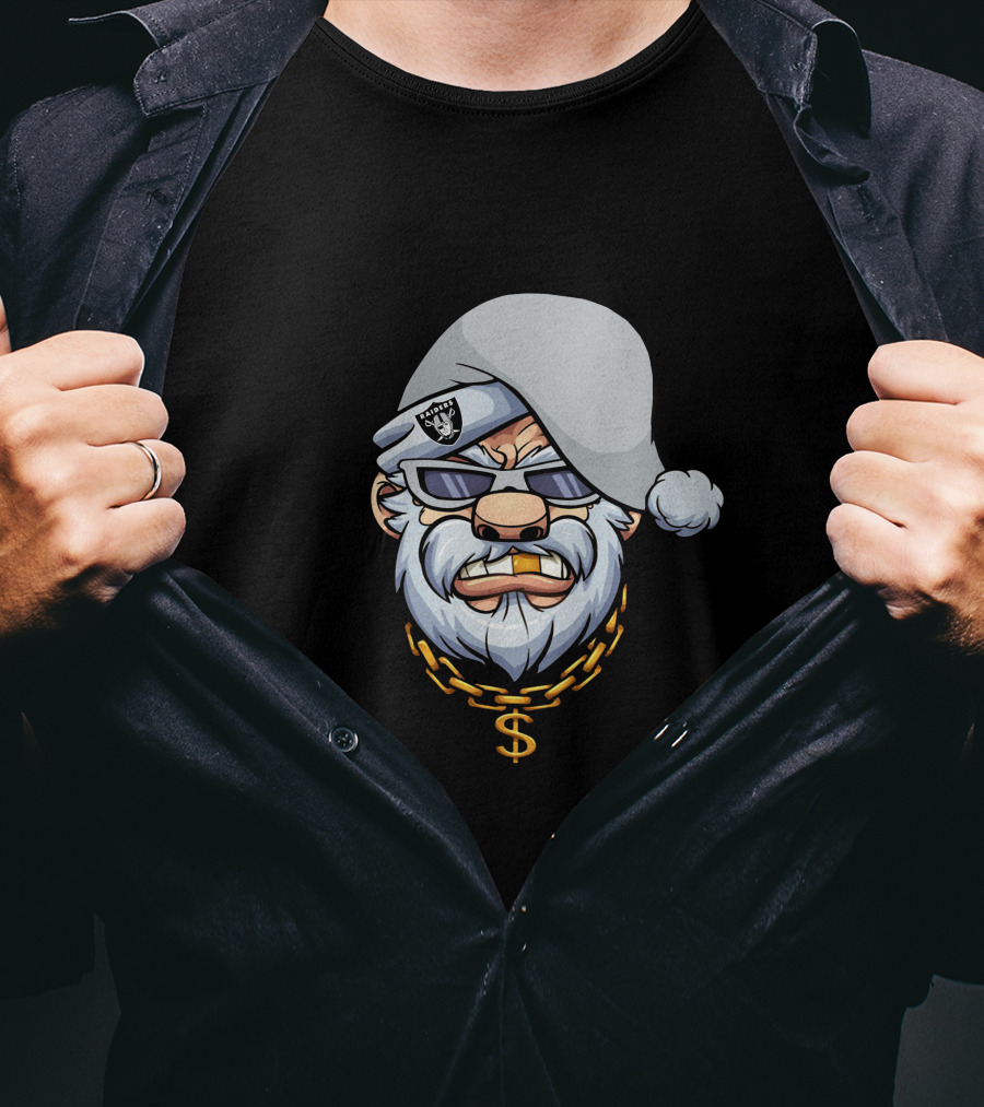 Gangster Santa Raiders Style With Sunglasses And Dollar Chain T-Shirt