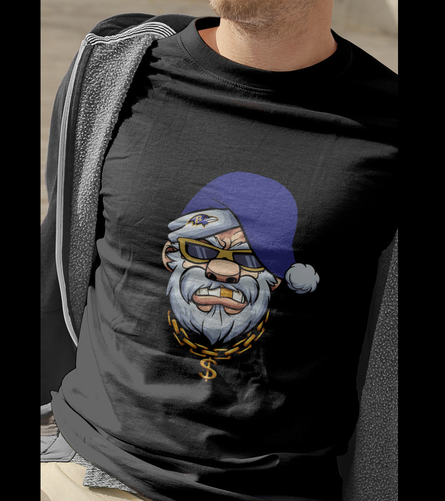 Ravens Gangster Santa Claus With Blue Cap And Gold Chain T-Shirt