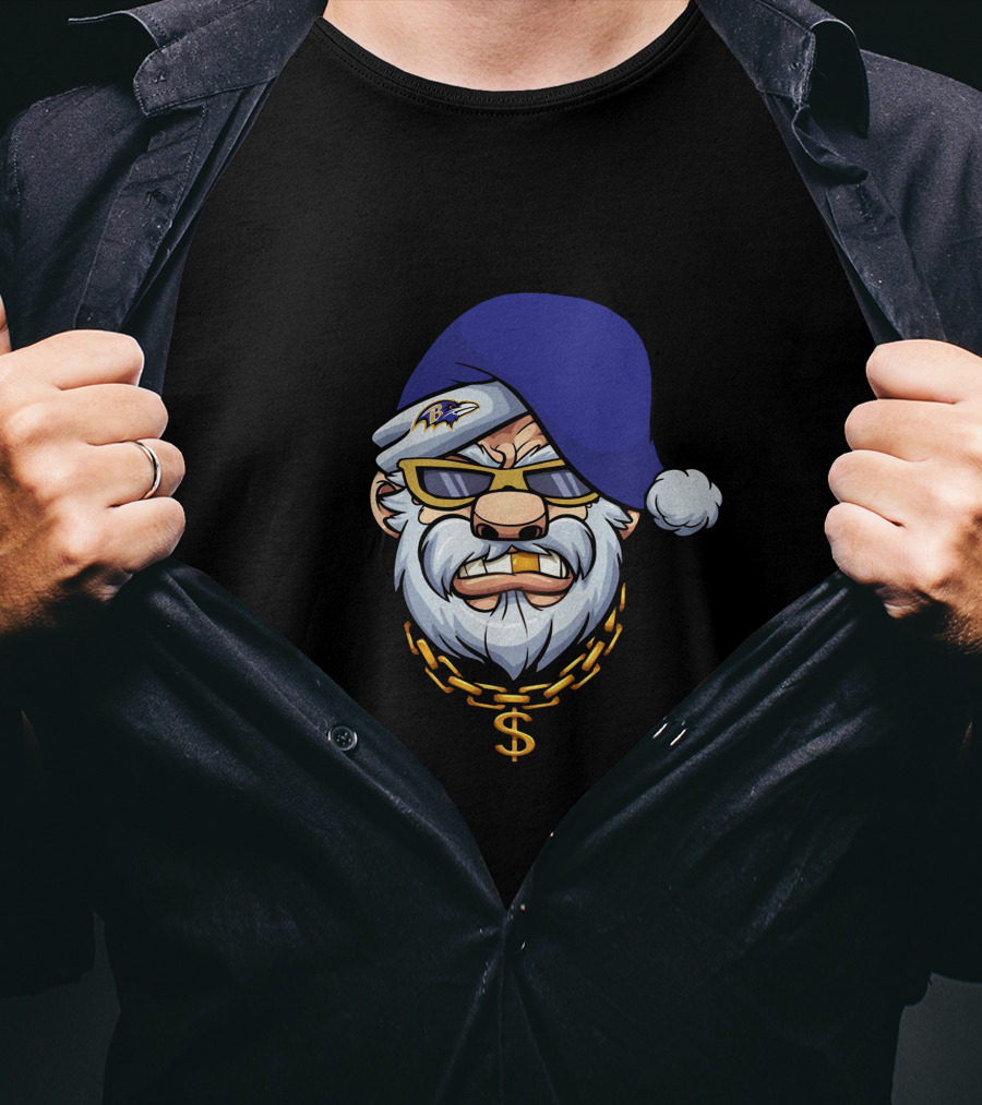Ravens Gangster Santa Claus With Blue Cap And Gold Chain T-Shirt