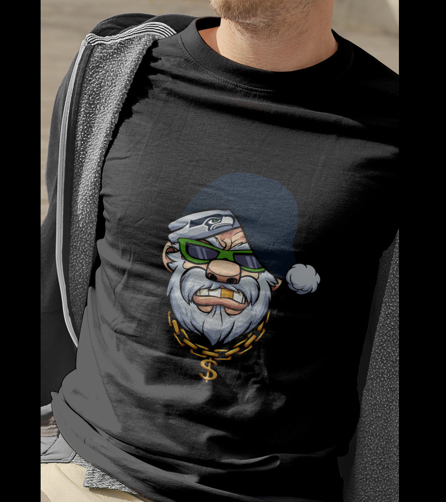 Seahawks Gangster Santa With Chain And Shades T-Shirt