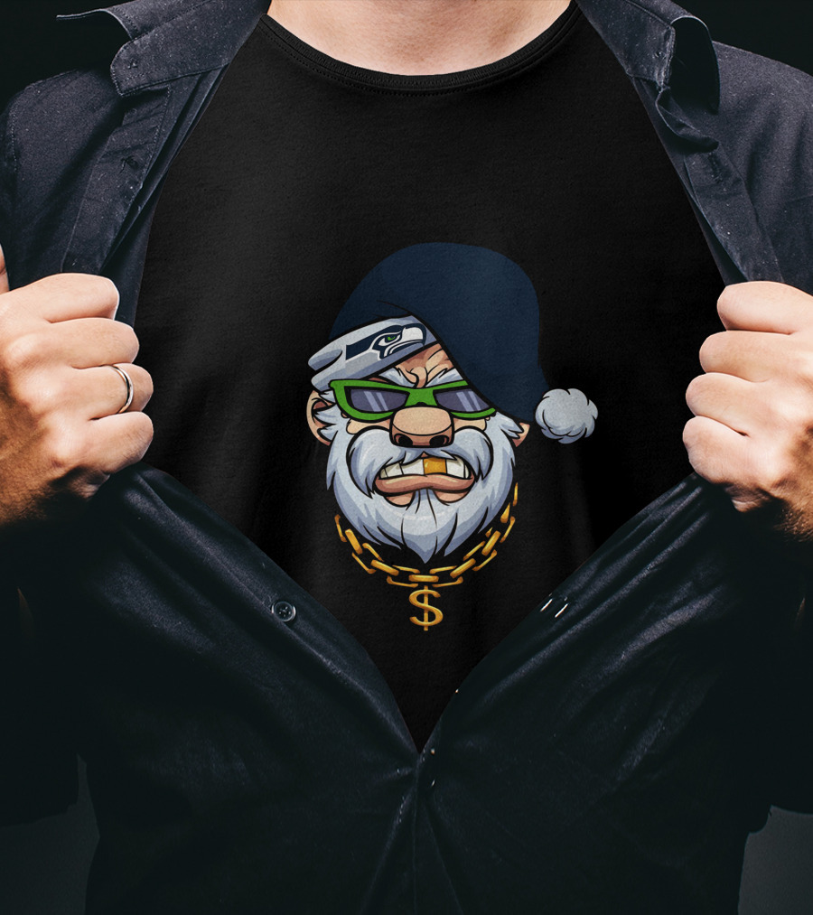 Seahawks Gangster Santa With Chain And Shades T-Shirt