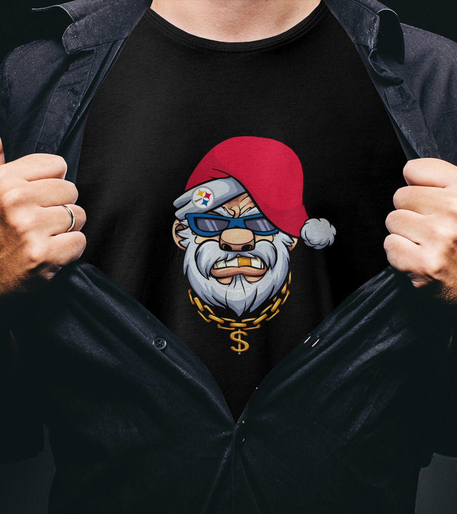 Steelers Gangster Santa Claus With Sunglasses And Gold Chain T-Shirt
