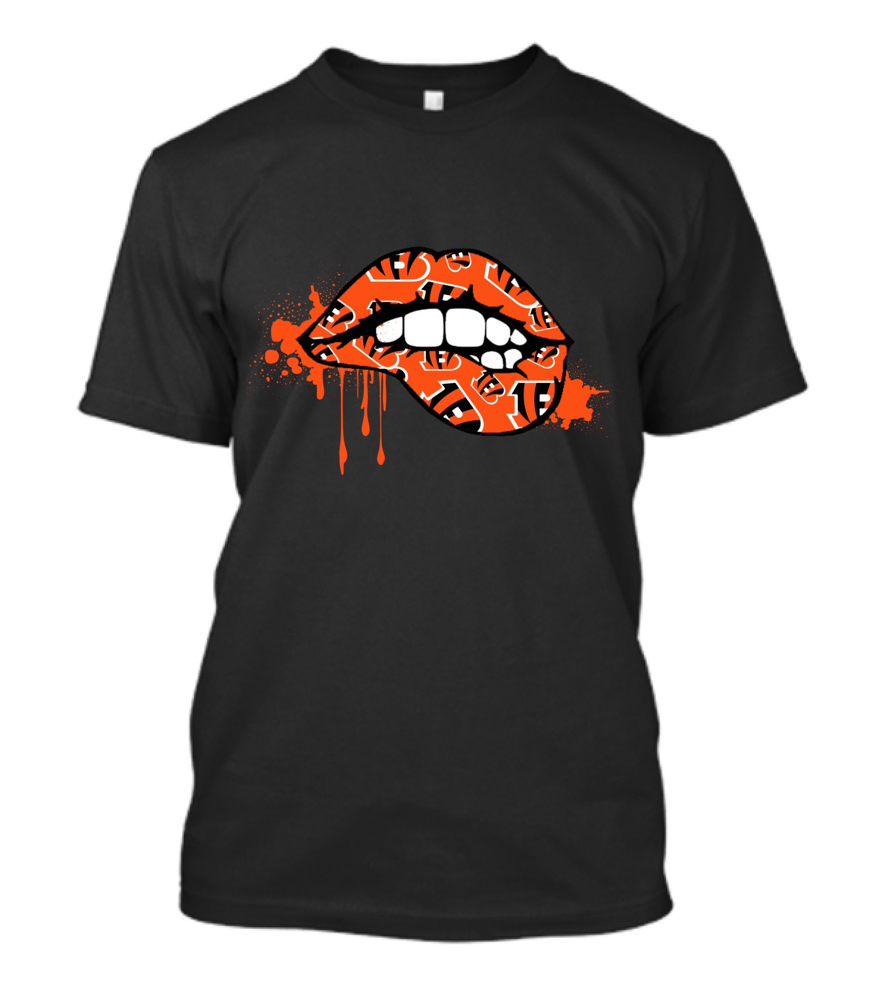 Dripping Lips Cincinnati Bengals Iconic Orange Pattern Bite T-Shirt