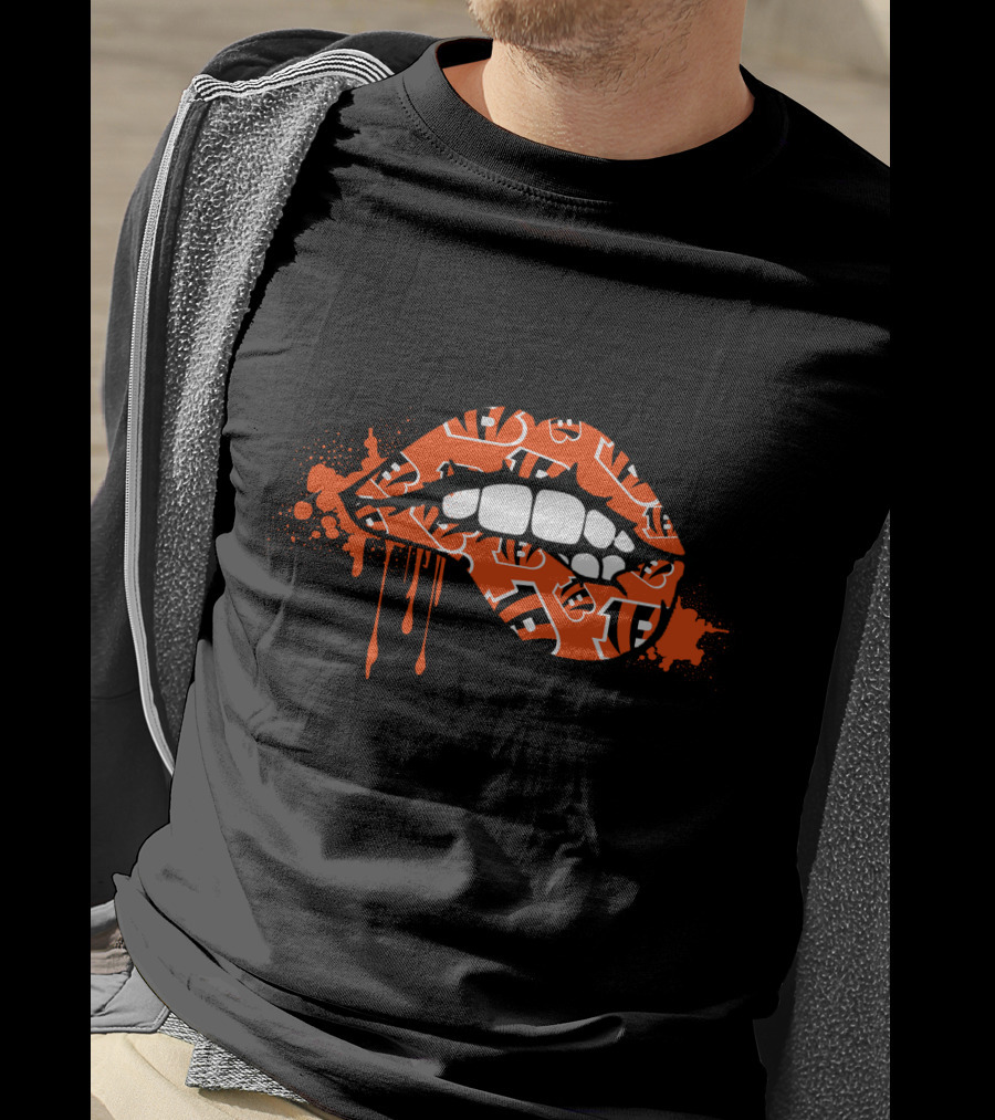 Dripping Lips Cincinnati Bengals Iconic Orange Pattern Bite T-Shirt