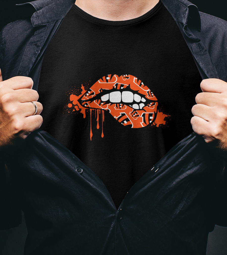 Dripping Lips Cincinnati Bengals Iconic Orange Pattern Bite T-Shirt