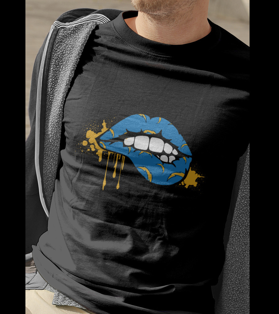 Dripping Lips Blue And Yellow Chargers Theme T-Shirt