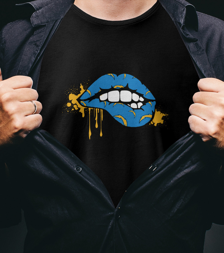 Dripping Lips Blue And Yellow Chargers Theme T-Shirt