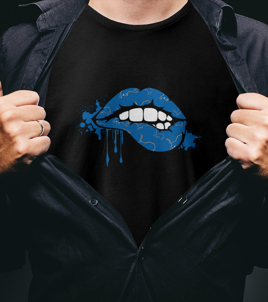 Dripping Blue Lips With White Lions Outline T-Shirt
