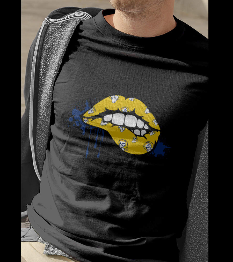 Dripping Lips Los Angeles Rams Yellow Blue Paint Splatter T-Shirt