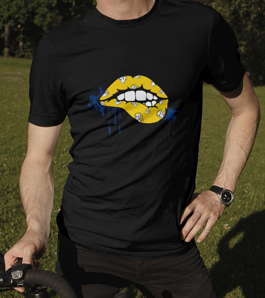 Dripping Lips Los Angeles Rams Yellow Blue Paint Splatter T-Shirt