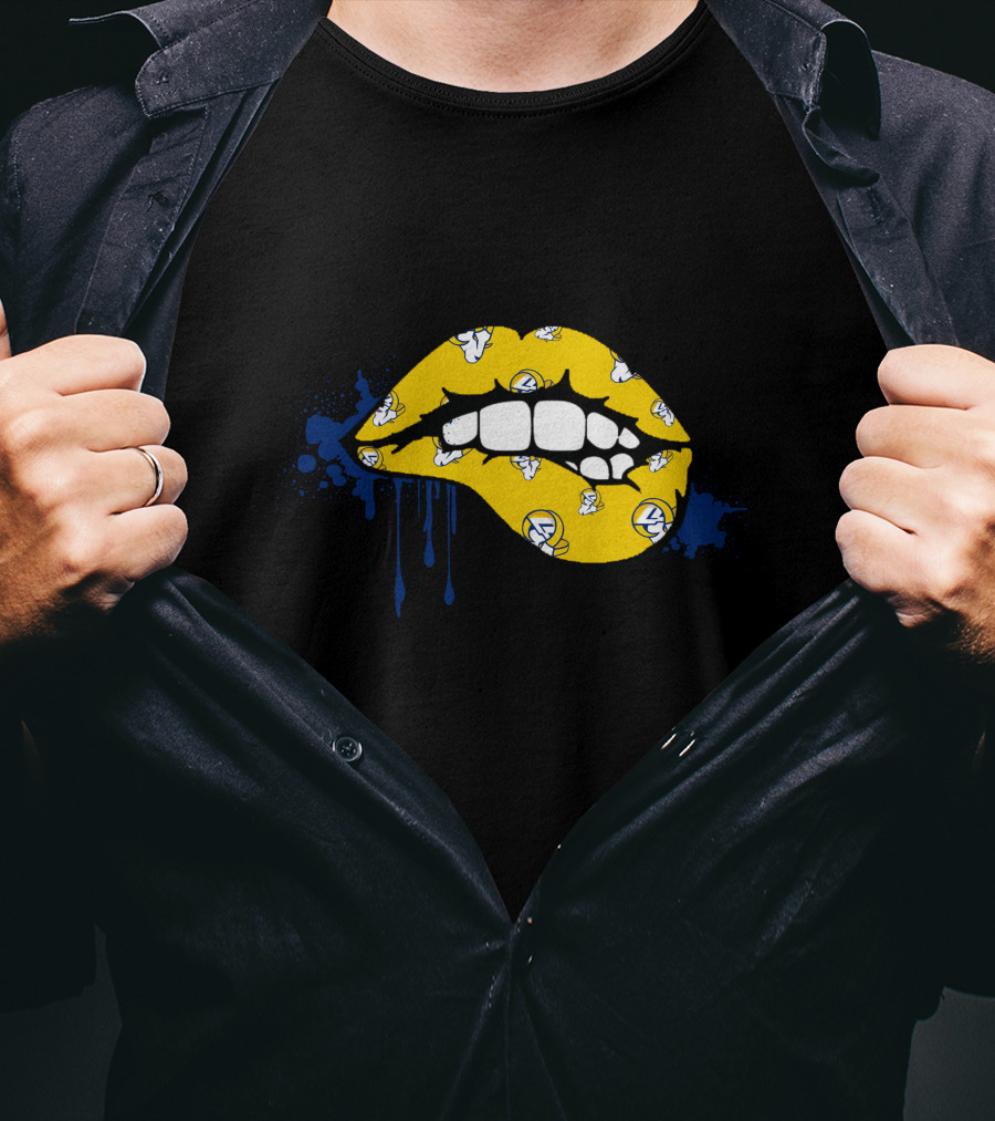 Dripping Lips Los Angeles Rams Yellow Blue Paint Splatter T-Shirt