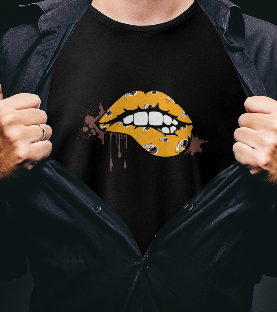 Dripping Lips Patterned With Iconic Redskins Logos T-Shirt