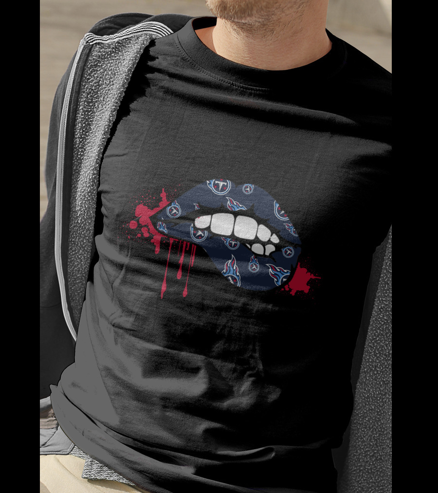 Dripping Lips Tennessee Titans Logos Red Splash T-Shirt
