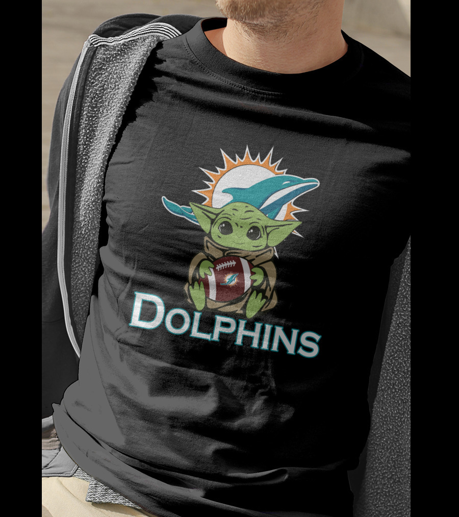 Dolphins Baby Yoda Star Wars Football Fusion T-Shirt