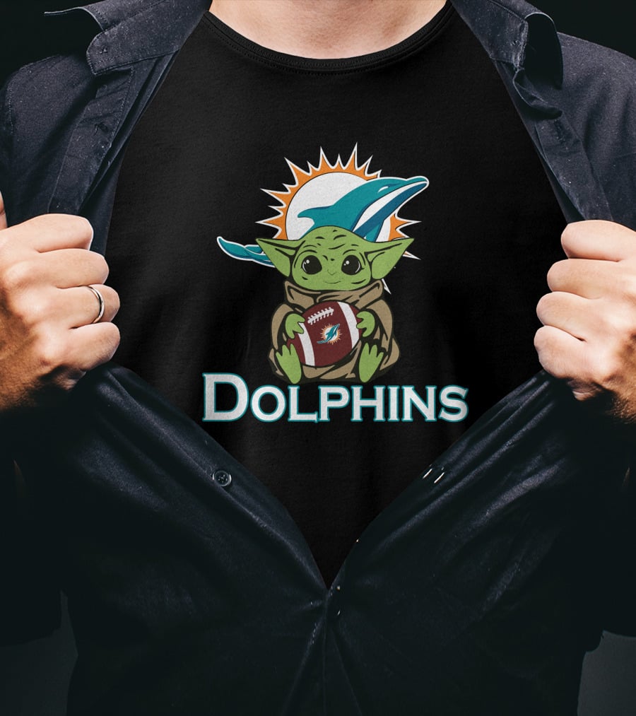 Dolphins Baby Yoda Star Wars Football Fusion T-Shirt