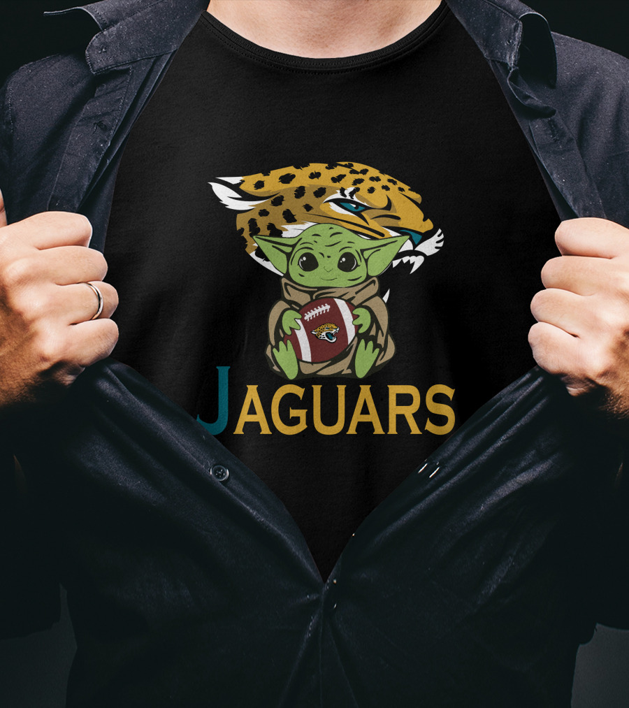 Jaguars Baby Yoda Holding Football Star Wars T-Shirt