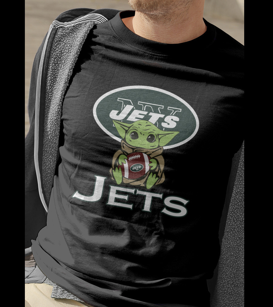 Jets Baby Yoda Star Wars Holding Football T-Shirt