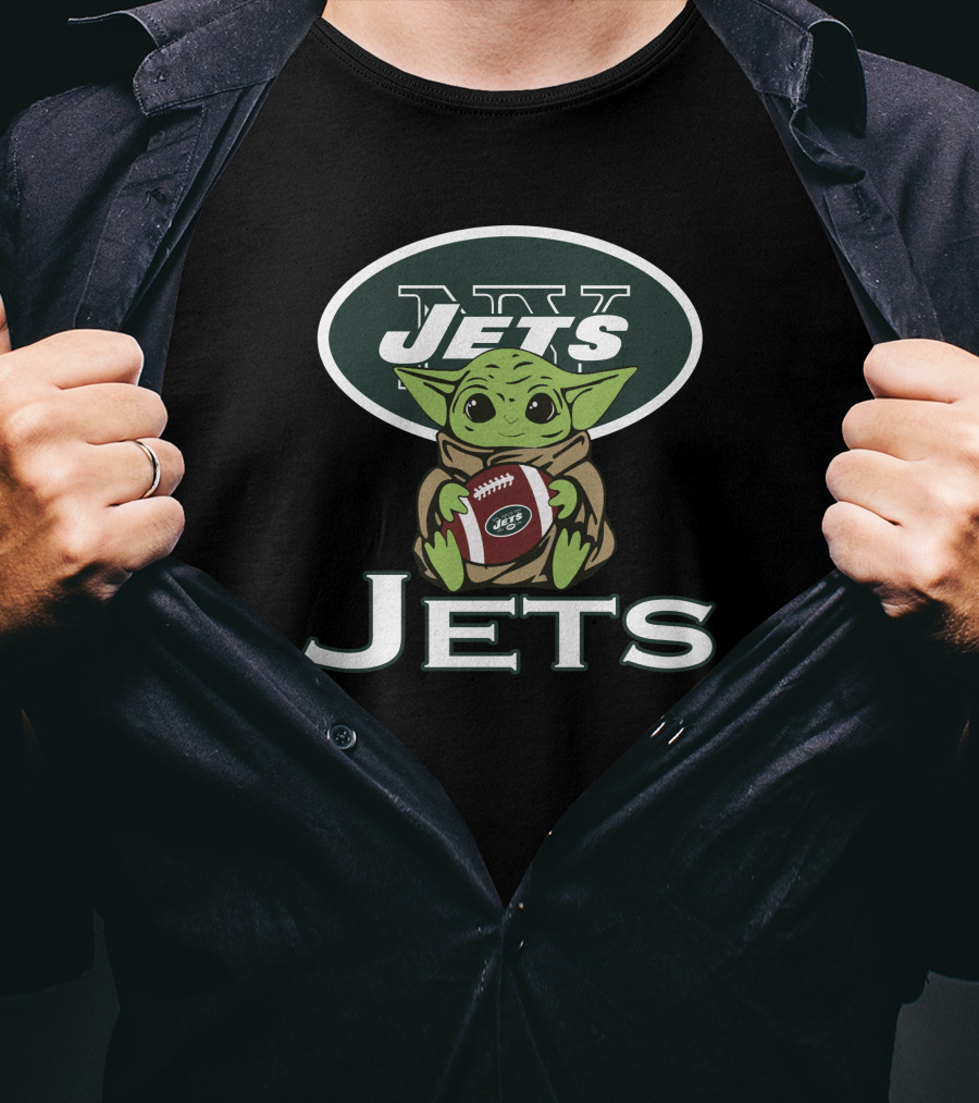Jets Baby Yoda Star Wars Holding Football T-Shirt