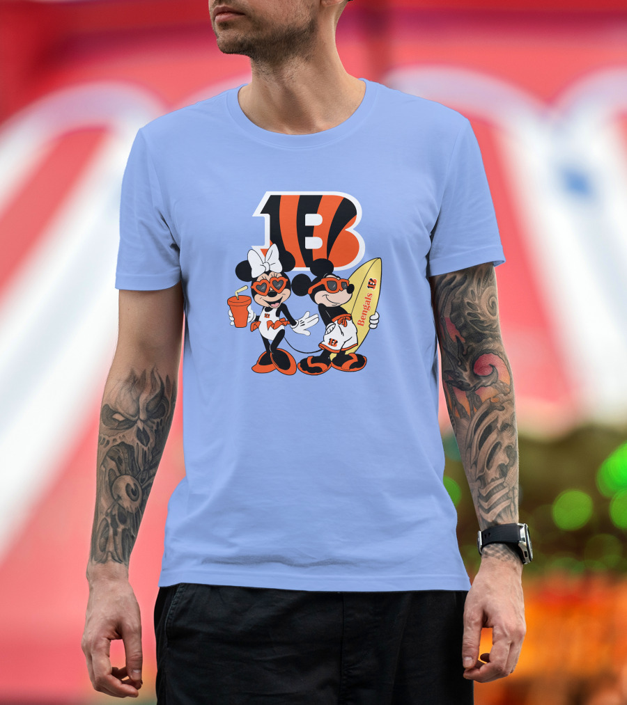 Bengals Mickey And Minnie Vacation Surfer Adventure T-Shirt