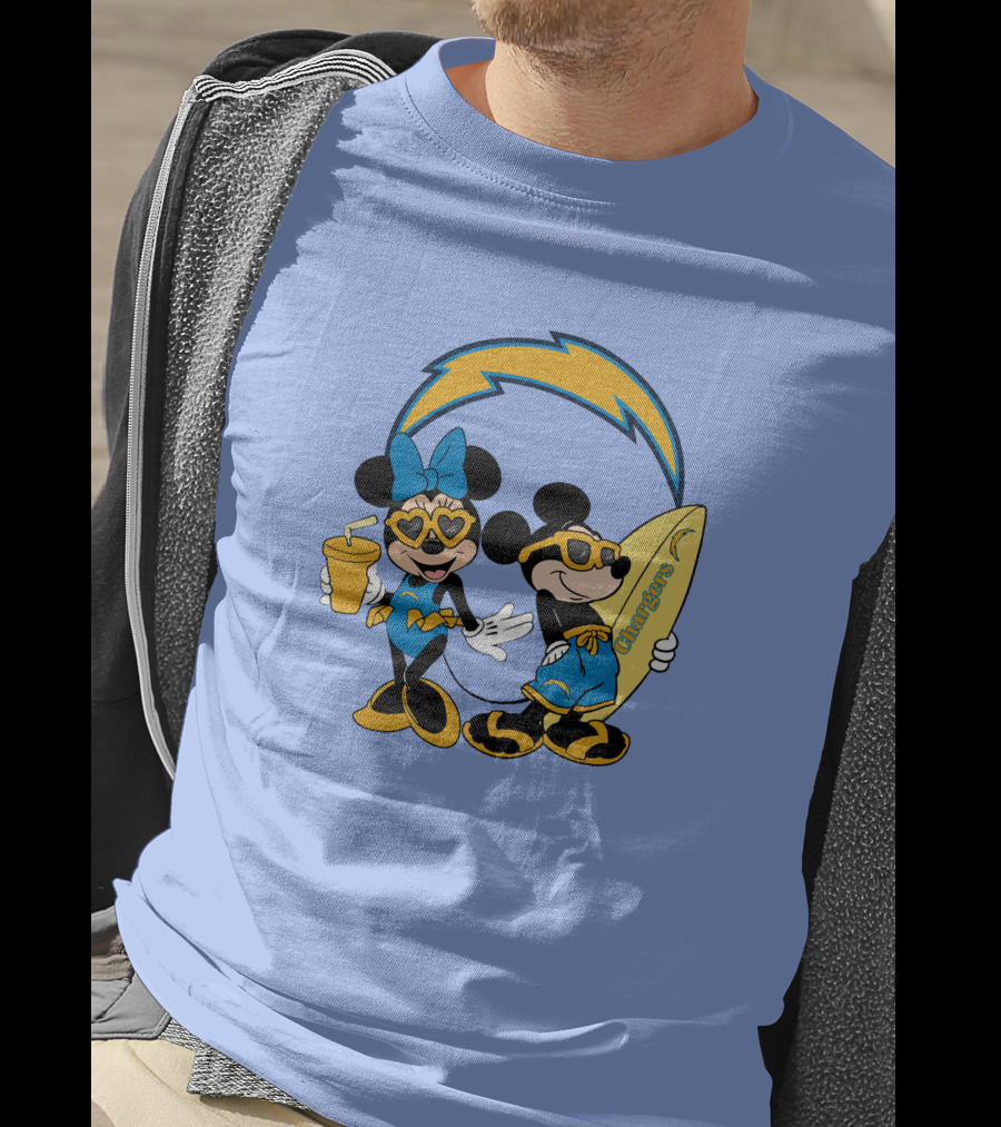 Chargers Mickey Happy Vacation Surfer Duo With Heart Sunglasses T-Shirt
