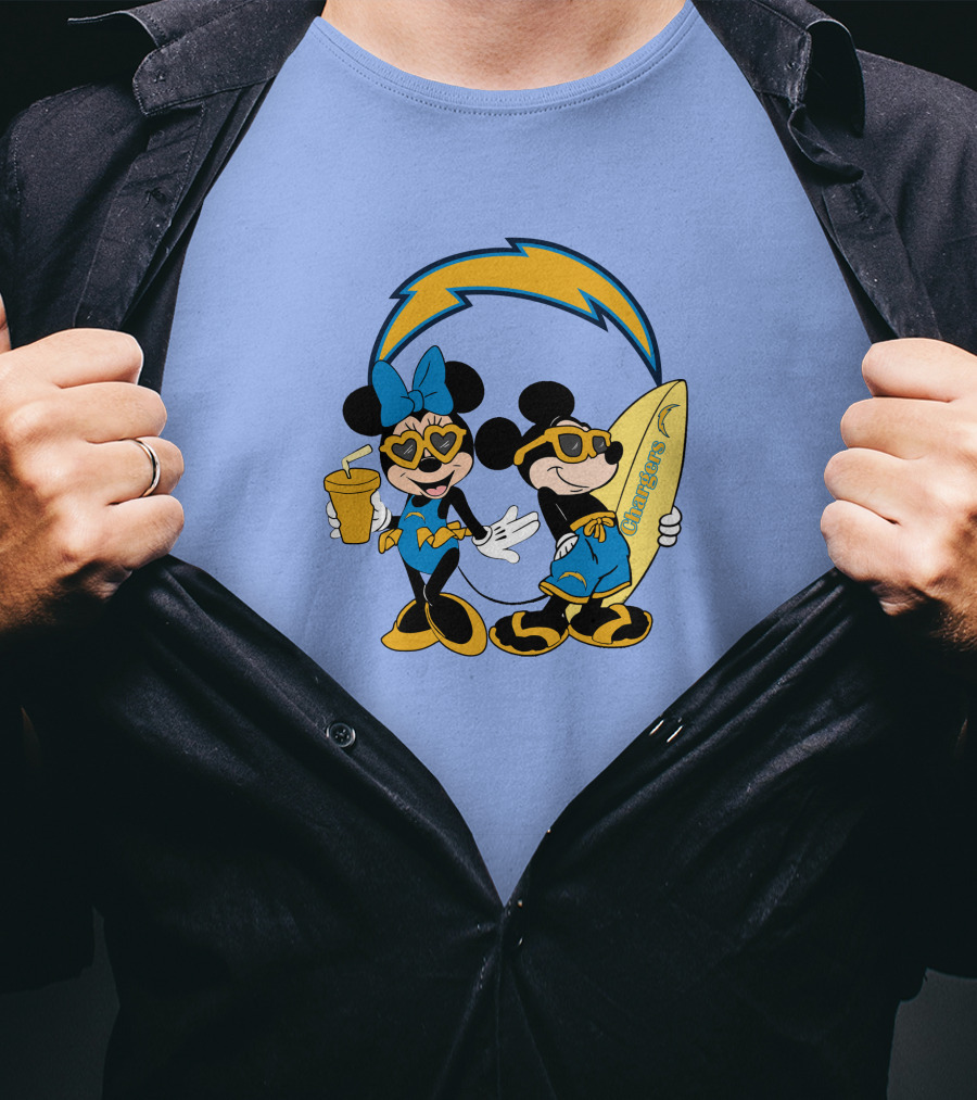 Chargers Mickey Happy Vacation Surfer Duo With Heart Sunglasses T-Shirt