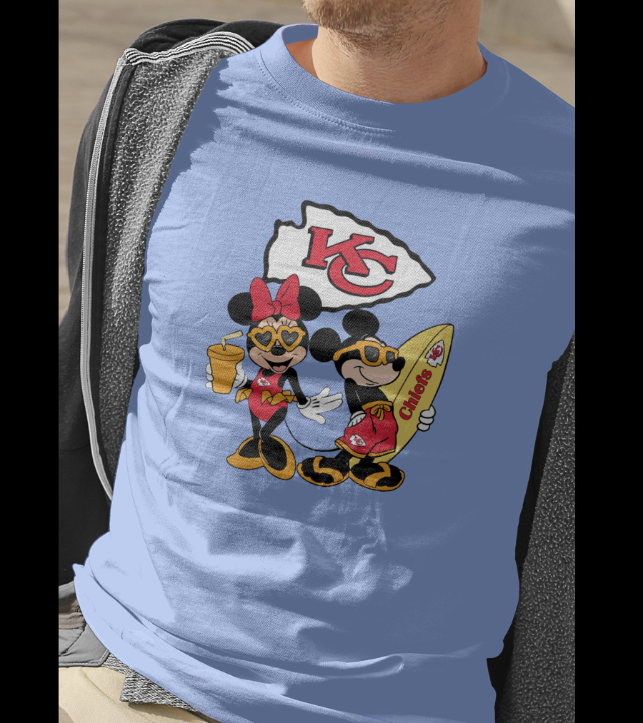 Chiefs Mickey And Minnie Vacation Kc Football Surfboard Fun T-Shirt