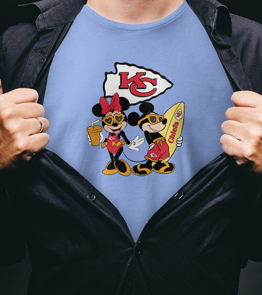 Chiefs Mickey And Minnie Vacation Kc Football Surfboard Fun T-Shirt