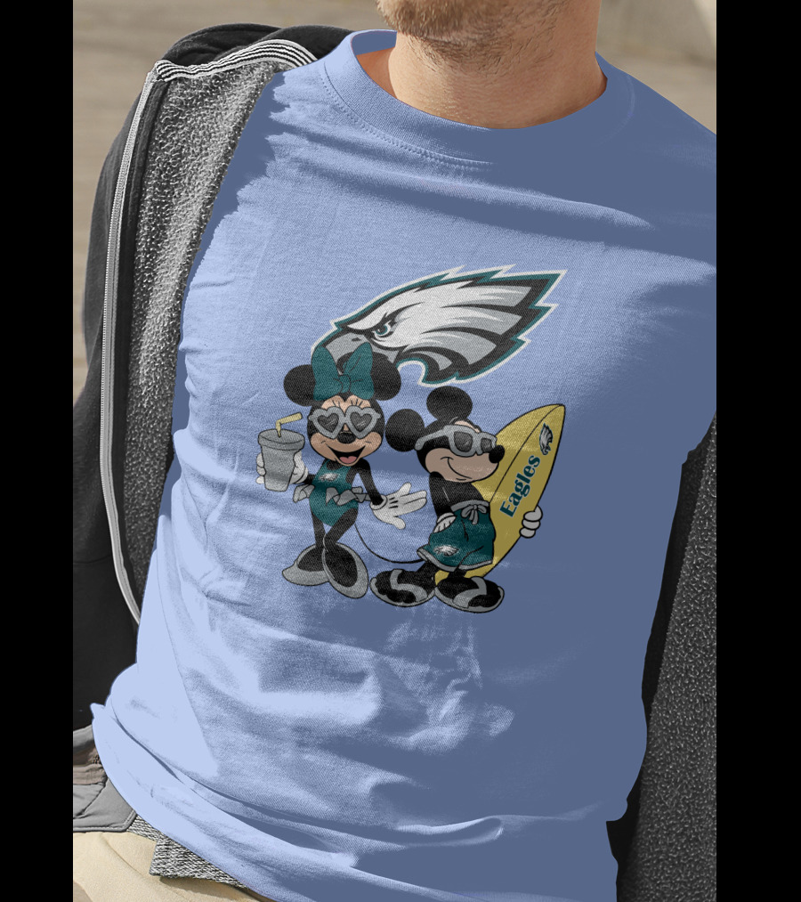 Eagles Mickey And Minnie Vacation With Surfboard And Cold Drink T-Shirt