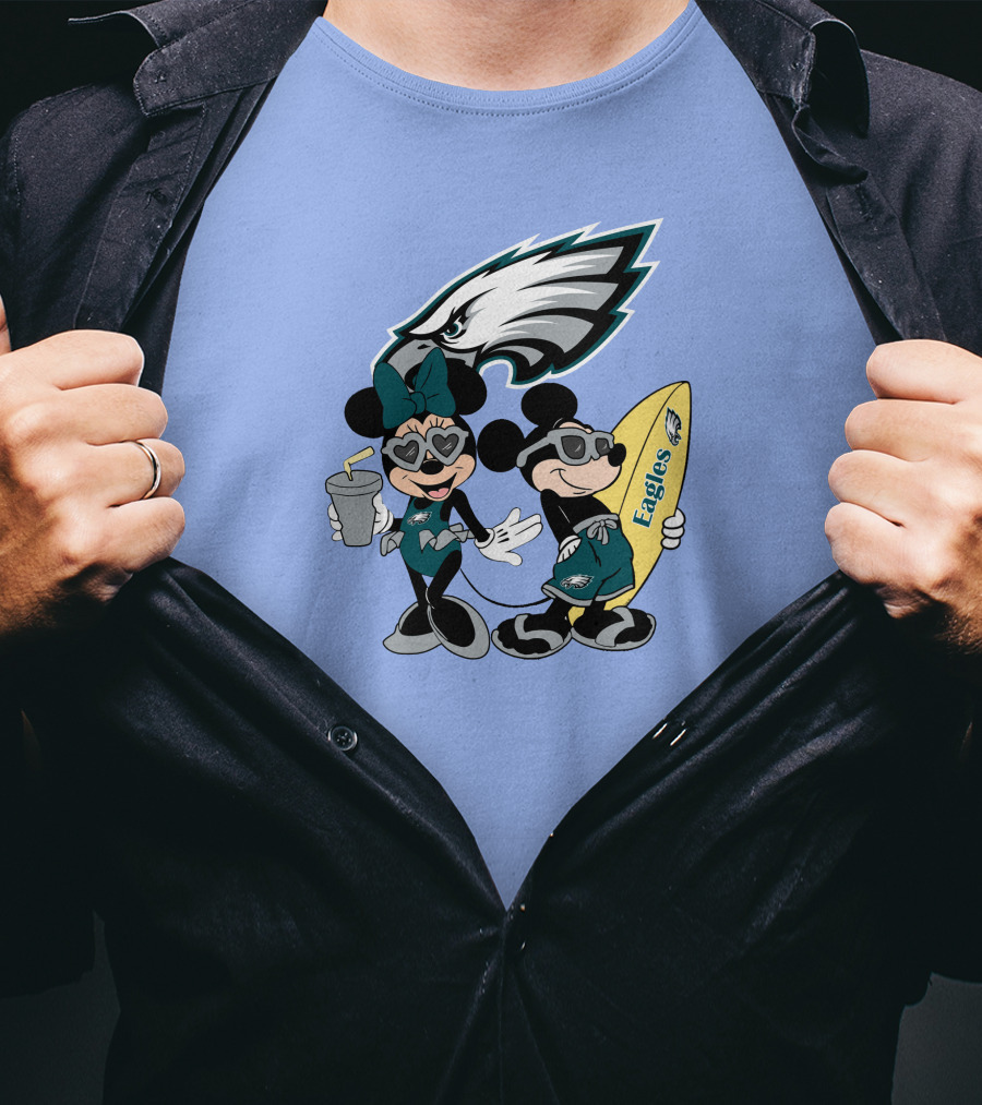 Eagles Mickey And Minnie Vacation With Surfboard And Cold Drink T-Shirt