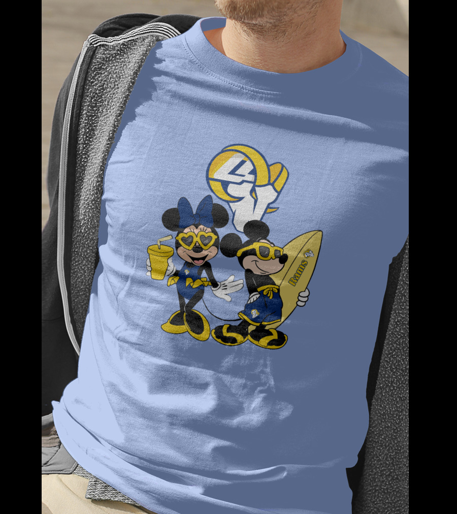 Rams Mickey Happy Vacation Football Surf Adventure T-Shirt