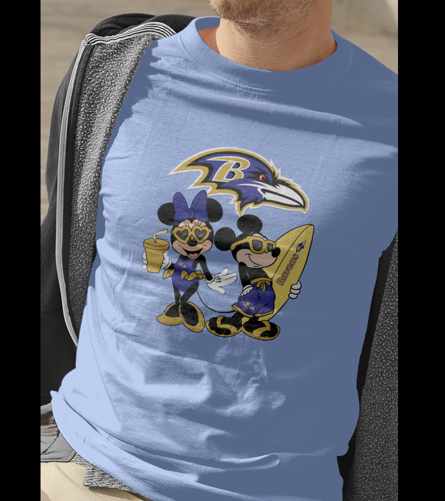 Ravens Mickey Minnie Vacation Surfing Football Fan Celebration T-Shirt