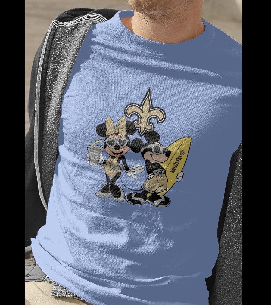 Saints Mickey Happy Vacation Fleur-De-Lis Surfboard T-Shirt