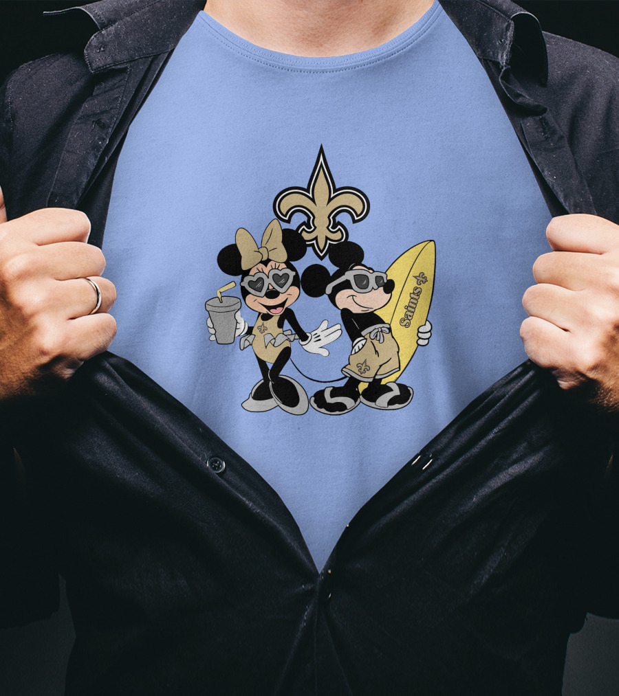 Saints Mickey Happy Vacation Fleur-De-Lis Surfboard T-Shirt