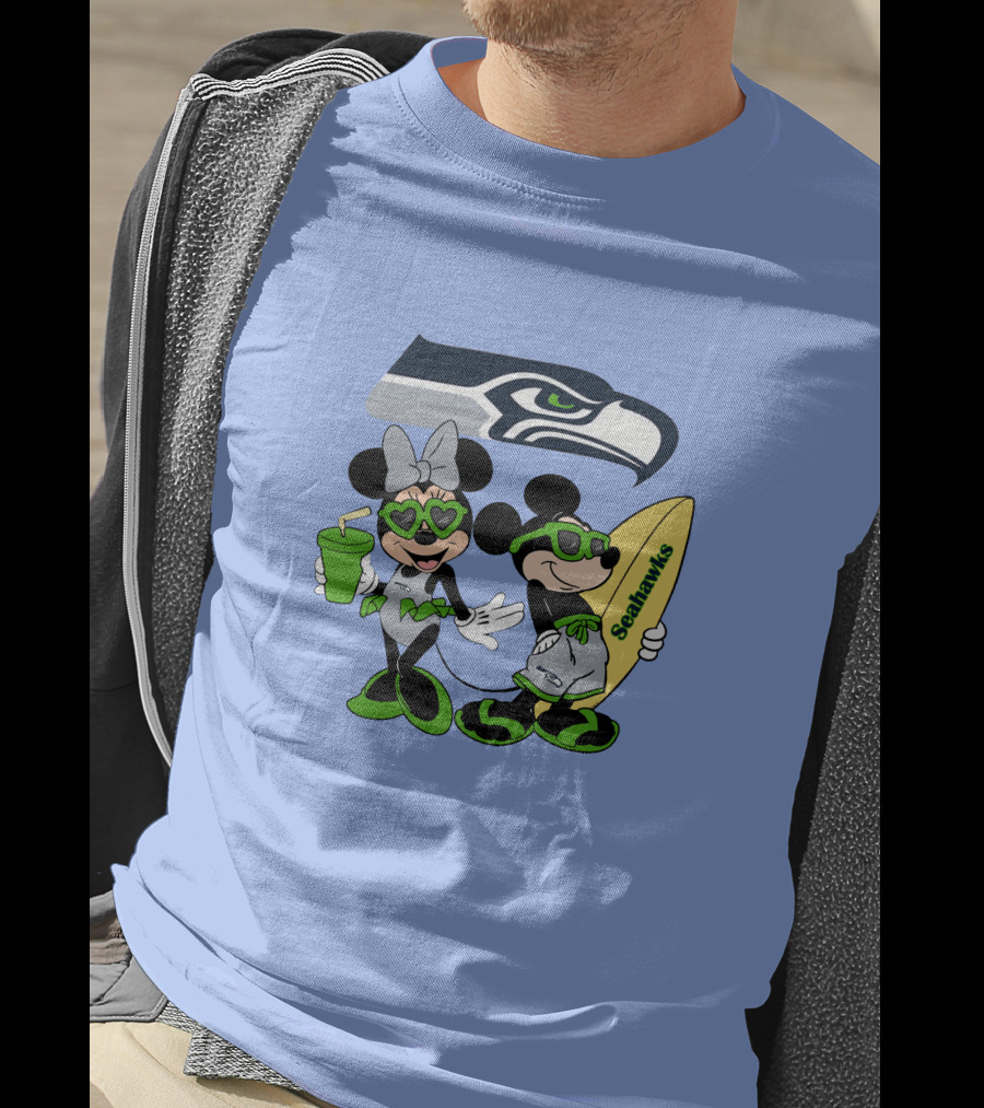 Seahawks Mickey And Minnie Happy Vacation Surfing Adventure T-Shirt
