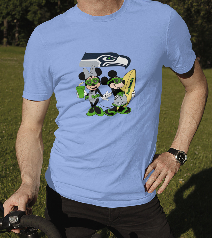 Seahawks Mickey And Minnie Happy Vacation Surfing Adventure T-Shirt