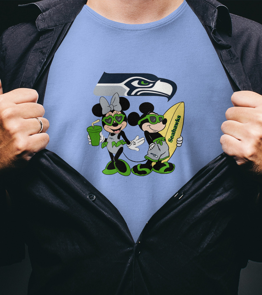 Seahawks Mickey And Minnie Happy Vacation Surfing Adventure T-Shirt