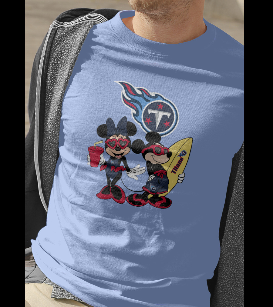 Titans Mickey Minnie Vacation With Tennessee Surfboard And Soda T-Shirt