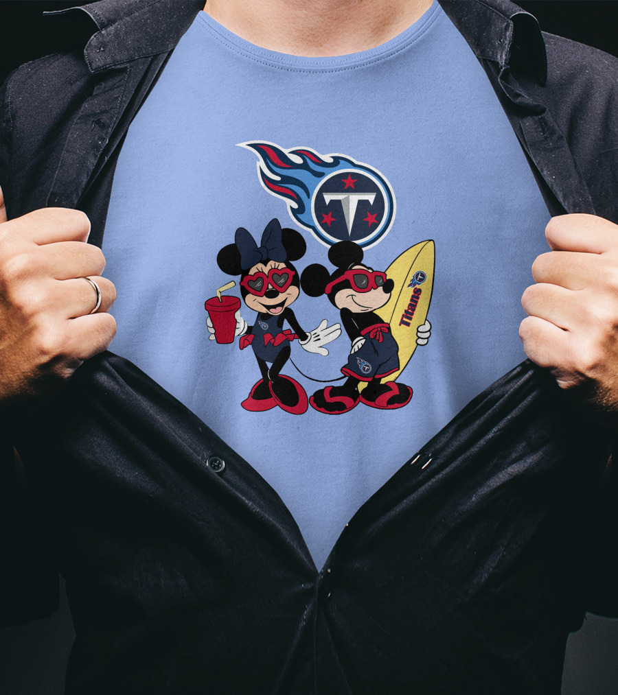 Titans Mickey Minnie Vacation With Tennessee Surfboard And Soda T-Shirt