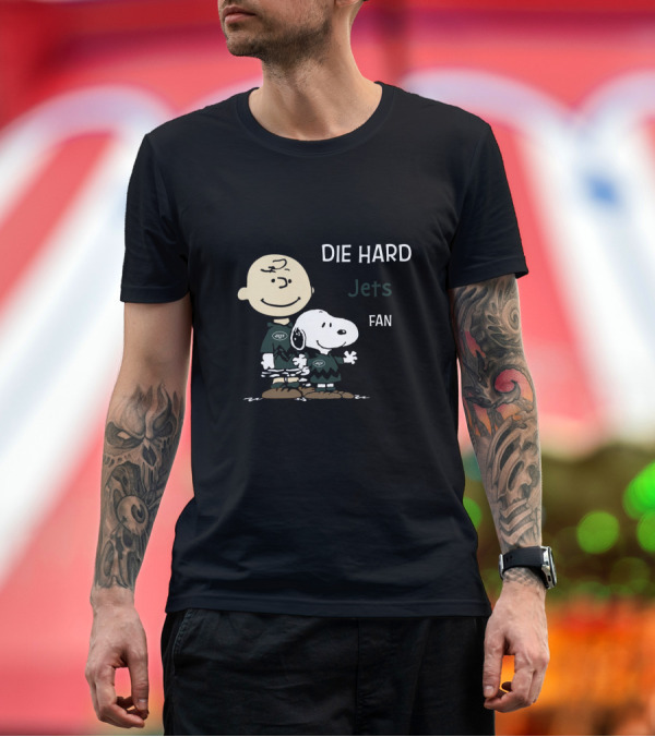 Premium T-Shirt: Die Hard Jets Fan Snoopy and Charlie Brown T-Shirt Die Hard Jets Fan Snoopy and Charlie Brown T-Shirt