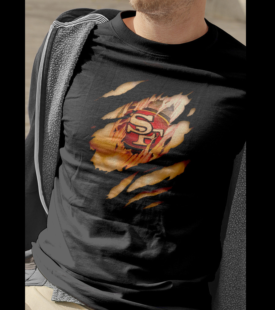 49ers Sf Logo Tattoo Effect Ripped Skin T-Shirt