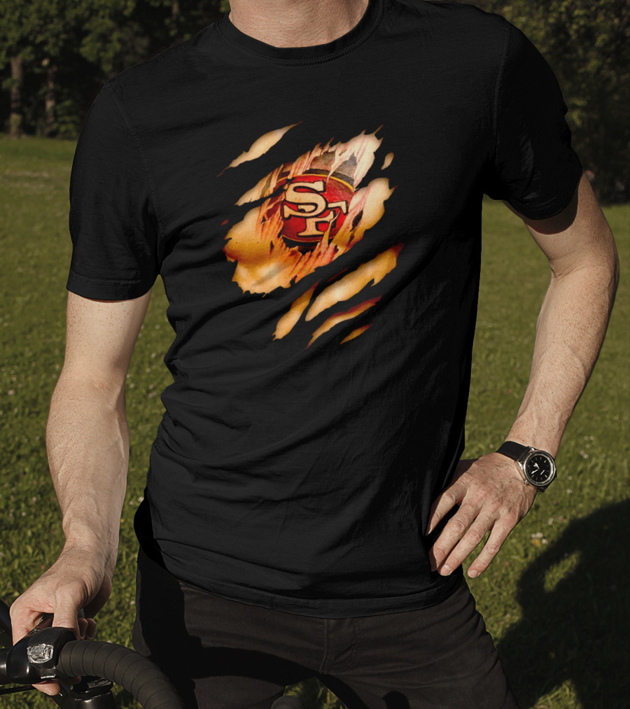49ers Sf Logo Tattoo Effect Ripped Skin T-Shirt