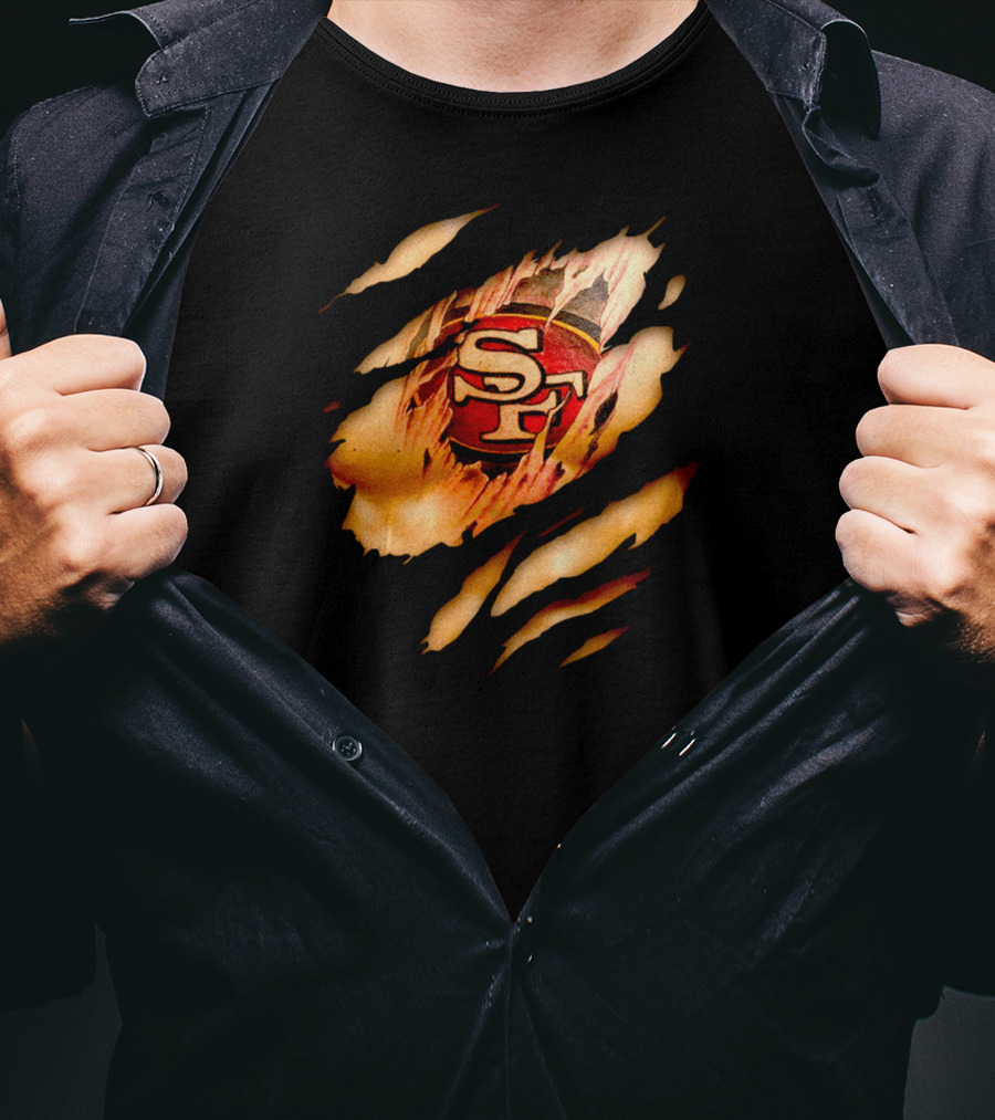 49ers Sf Logo Tattoo Effect Ripped Skin T-Shirt