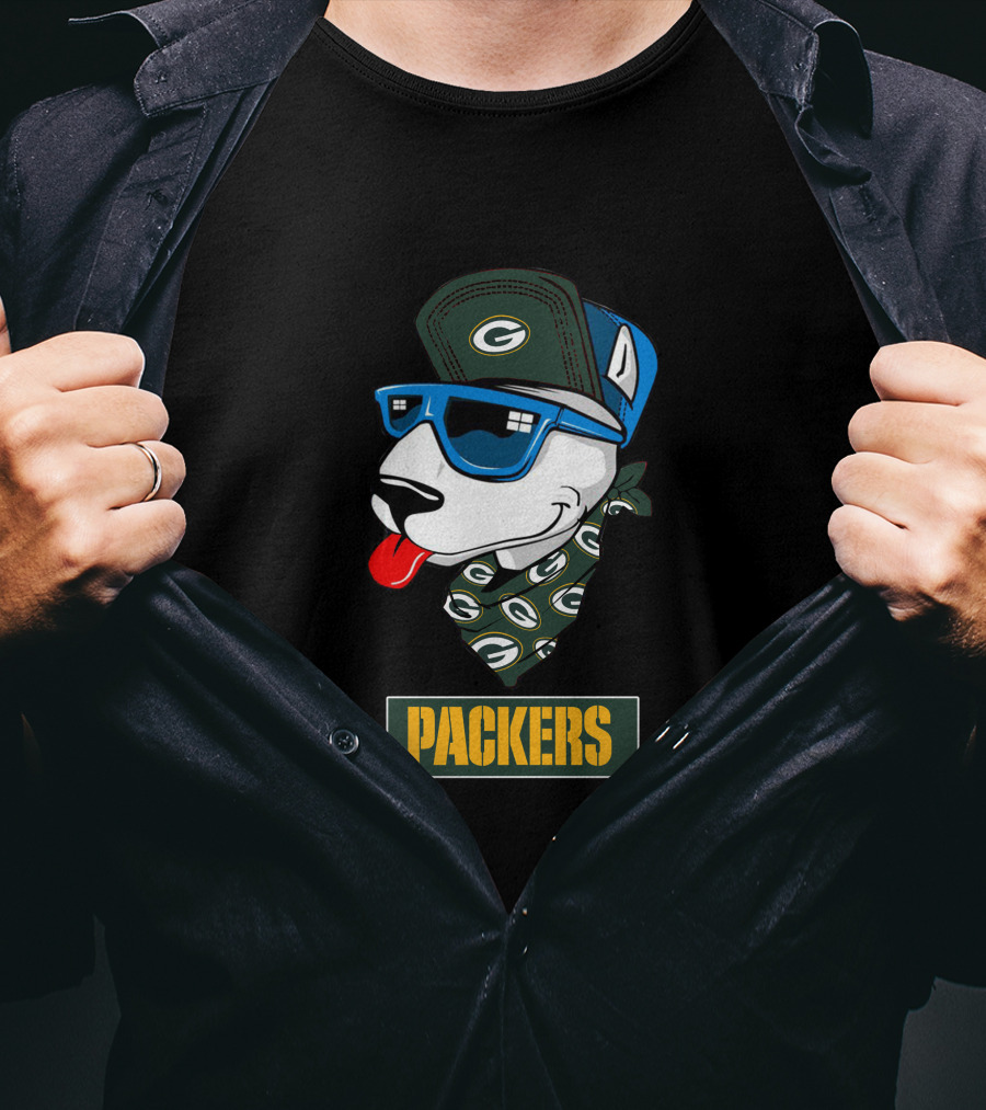 Packers Bull Terrier With Cap And Bandana T-Shirt