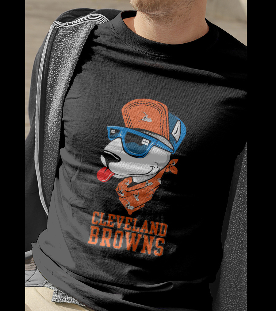 Cleveland Browns Bull Terrier With Sunglasses And Bandana T-Shirt