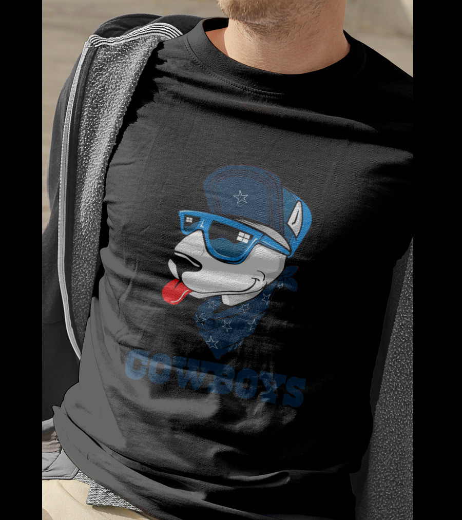 Cowboys Bull Terrier In Blue Sunglasses And Bandana T-Shirt