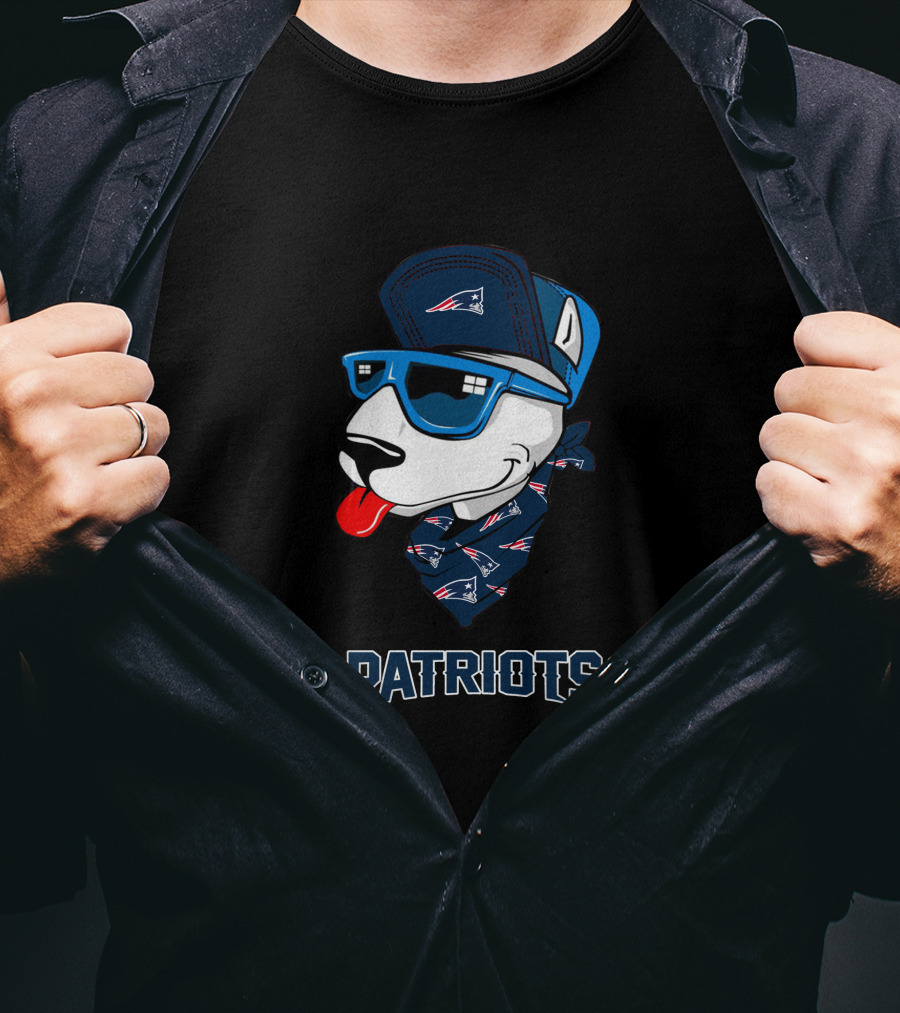 Patriots Bull Terrier Wearing Sunglasses And Cap With Bandana T-Shirt
